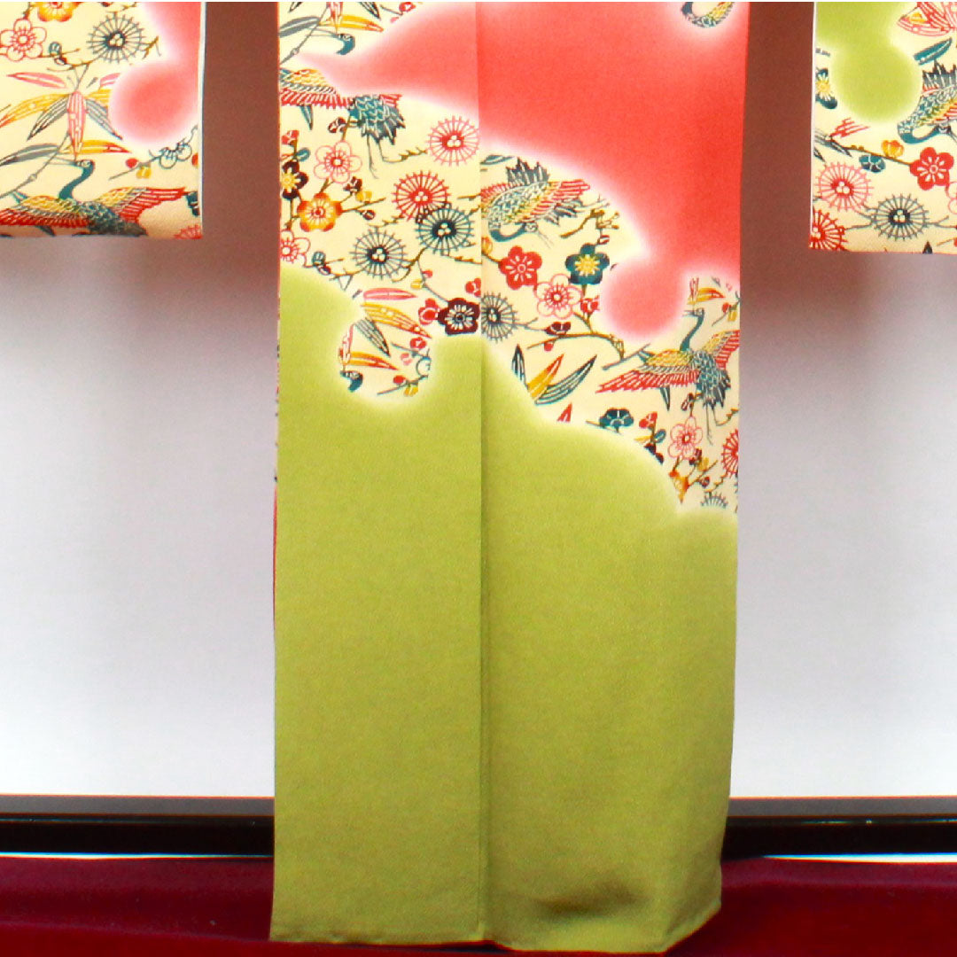 振袖 身丈162cm 裄丈65cm 袷  青丹色 京紅型 吉祥文様  正絹 Sランク 緑系 1113000872419