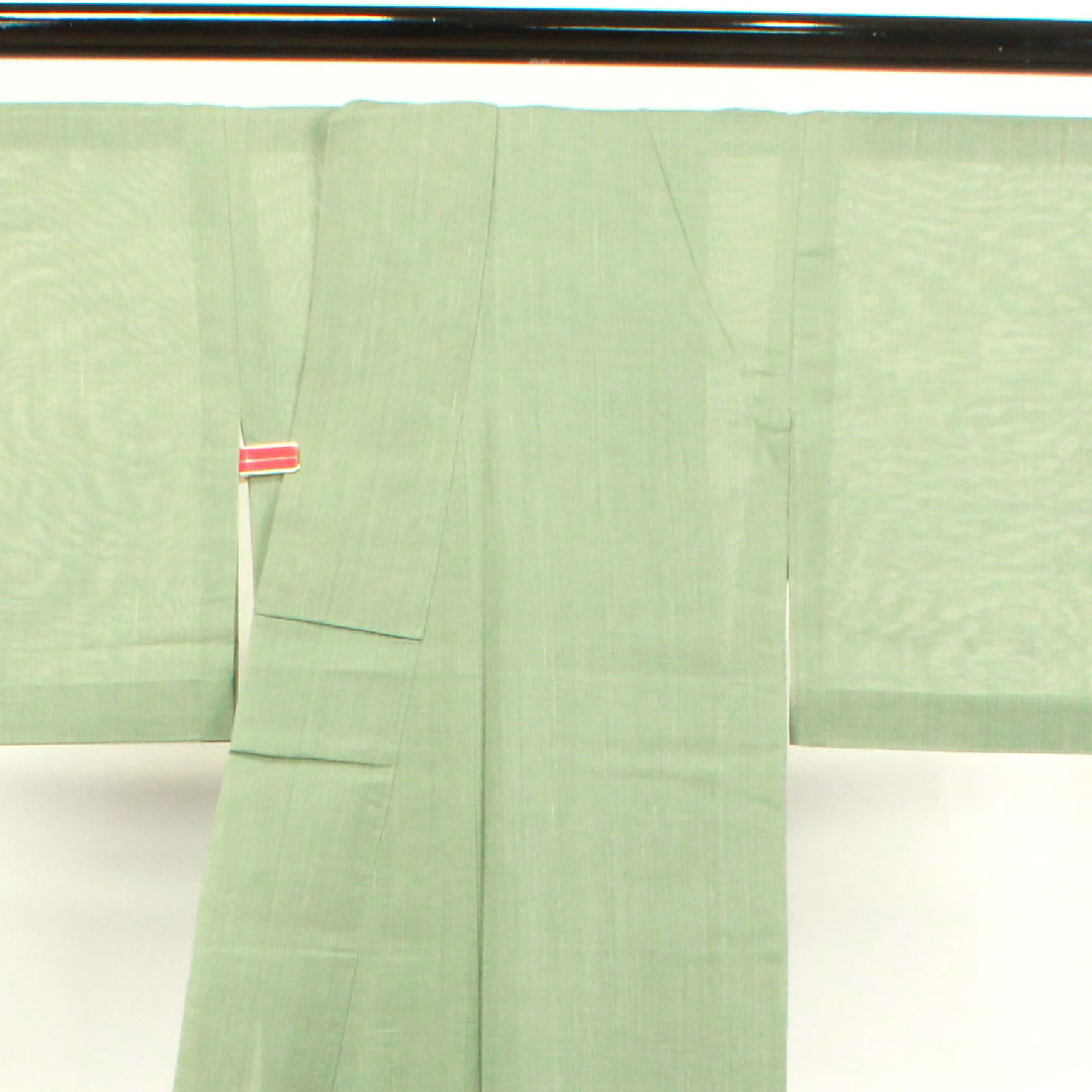 夏物 正絹 色無地 身丈156cm 裄丈63cm 灰緑色（はいみどりいろ） 紬地 紗 Sランク 緑系 1132000562319