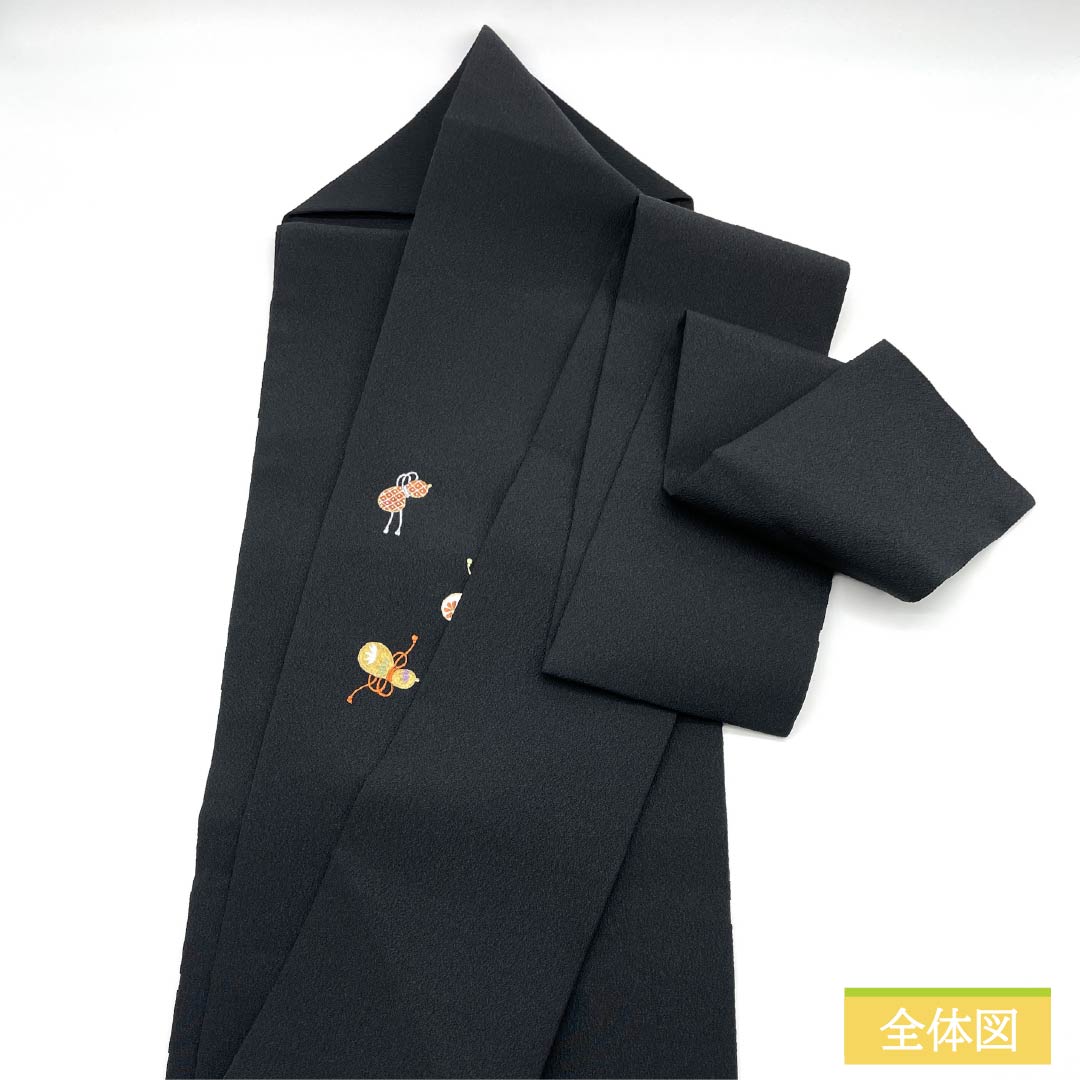 名古屋帯 ポリエステル Sランク 瓢箪 帯丈371cm ポイント柄 セミフォーマル 黒系 1124010822310 名古屋仕立て
