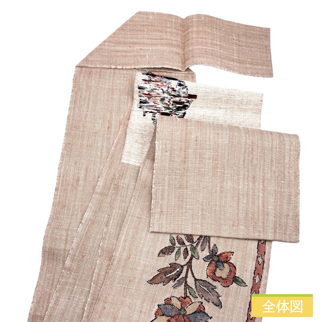 名古屋帯 正絹 Sランク 松葉仕立て 今様色（いまよういろ） 紬地 草花模様 帯丈371cm ポイント柄 カジュアル ピンク系 1124014312313