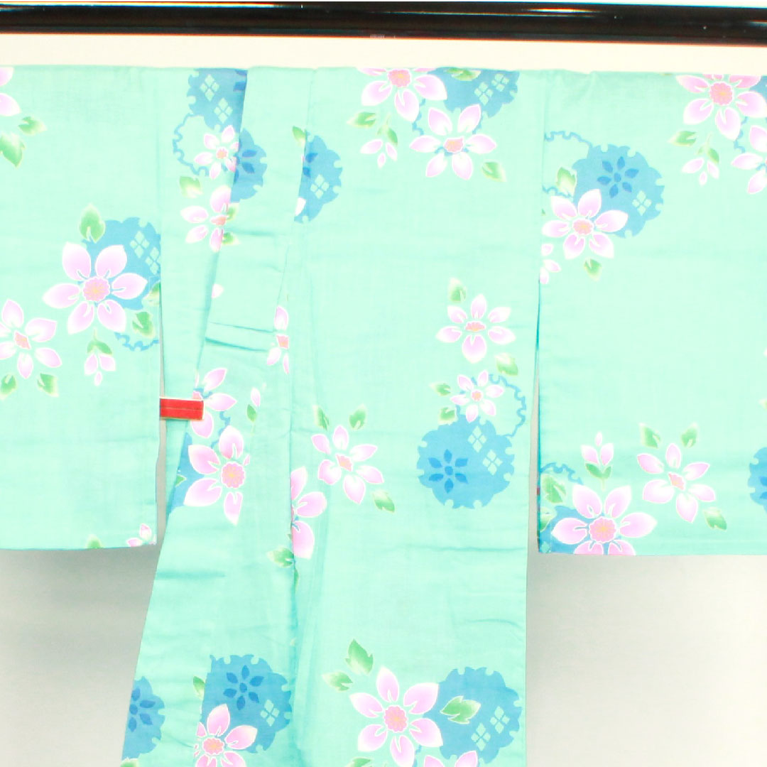 浴衣 水色 雪輪 抽象模様 木綿 Sランク 単衣 身丈162.5cm 裄丈65cm 水色系 1118002652424