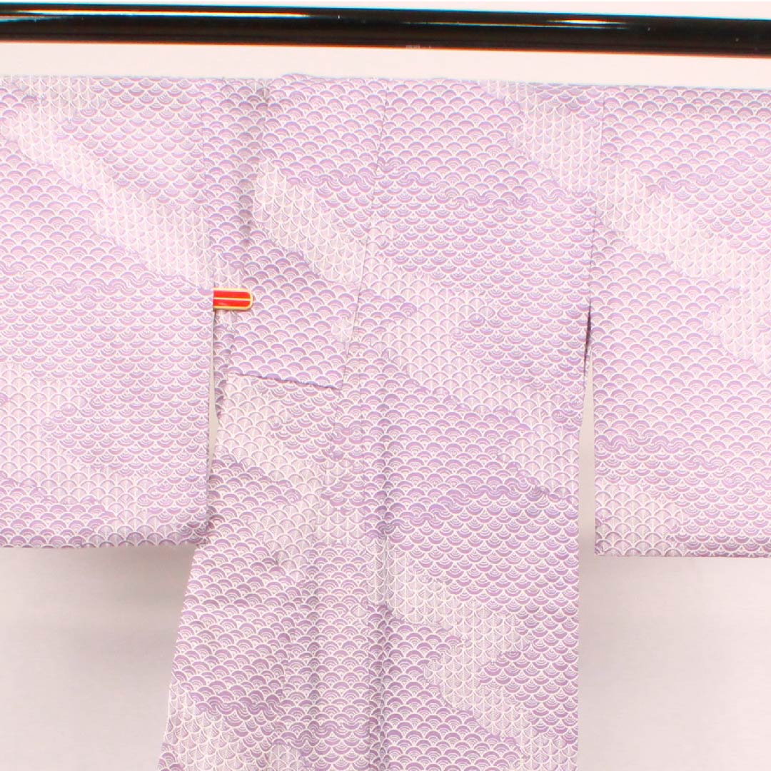 Summer polyester komon, length 157cm, sleeve length 62.5cm, half-color (hashitairo), Seigaiha, silk, S rank, purple, 1132000282320