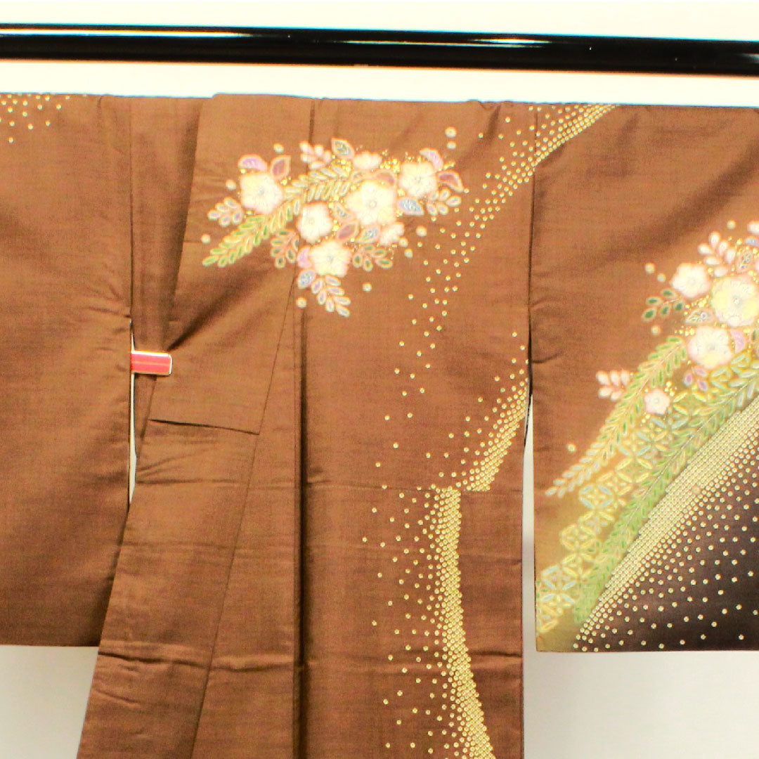 訪問着 正絹 袷 身丈165.5cm 裄丈66cm 柿兼房色 大島紬 辻ヶ花 パールトーン加工 Sランク 茶系 1112003242514