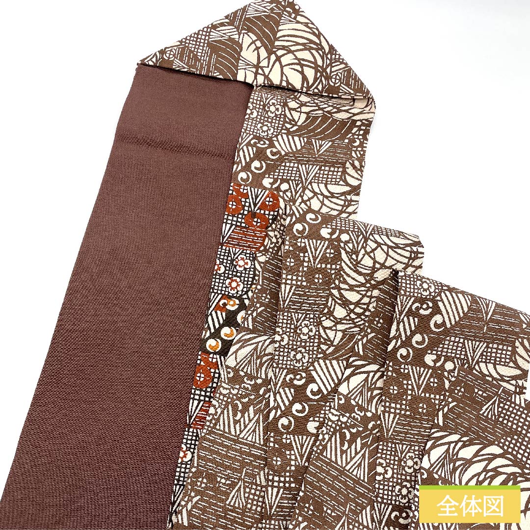 名古屋帯 砥粉色 京紅型 抽象模様 帯丈393cm 正絹 Sランク ポイント柄 カジュアル 茶系 1124005352314  名古屋仕立て