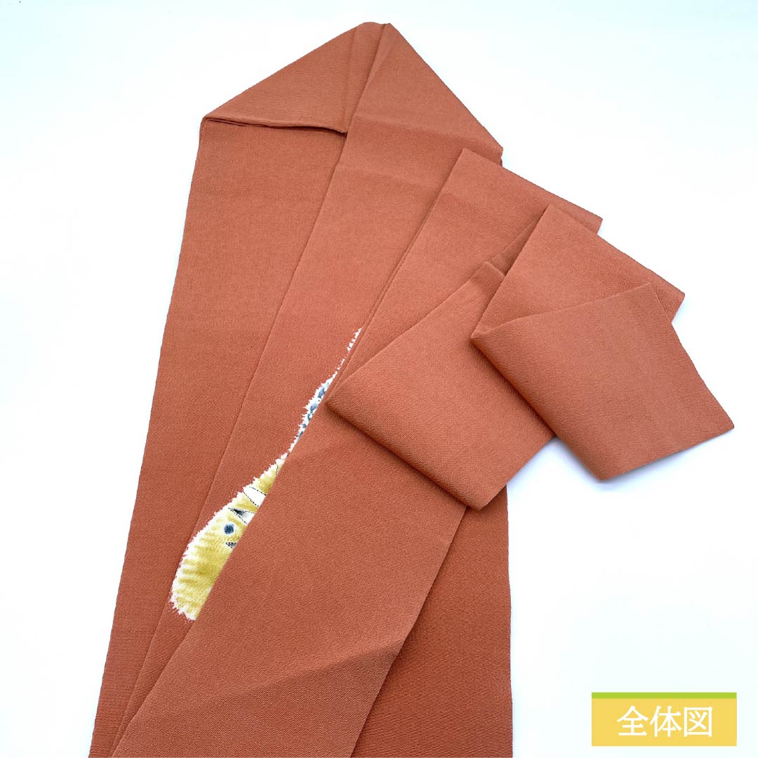 名古屋帯 珊瑚色（さんごいろ） ちりめん地 辻ヶ花 帯丈360cm 正絹 Sランク ポイント柄 カジュアル 橙系 1124008292326 名古屋仕立て