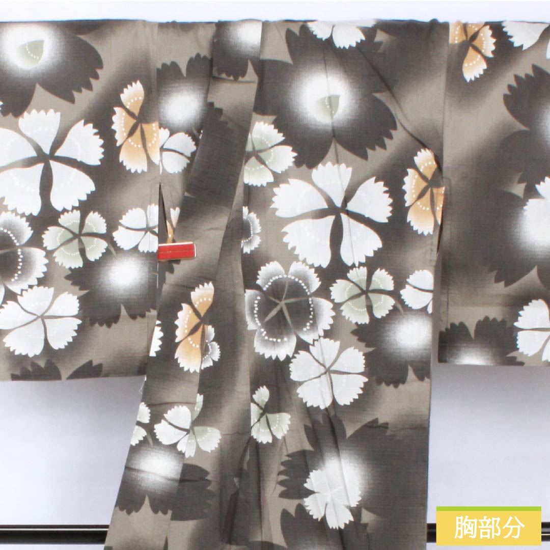 Yukata Cotton Length 161cm Sleeve length 67.5cm S rank Single layer Grayish charcoal gray (keshizuminezumiiro) Autumn cherry blossom 1118005312422