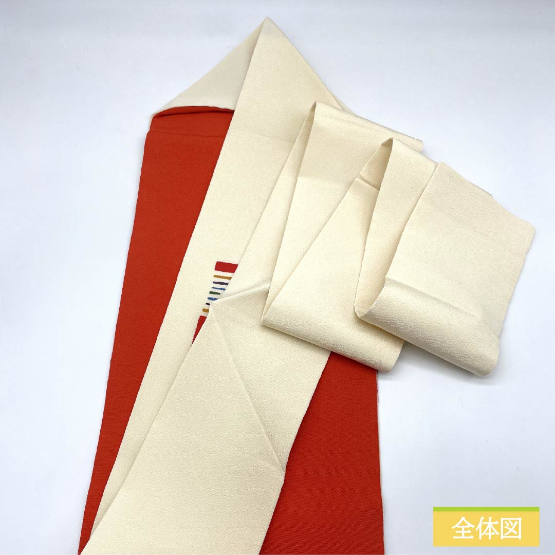 名古屋帯 生成り色（きなりいろ） ちりめん地 型染め すすき 帯丈376cm 正絹 Sランク ポイント柄 カジュアル クリーム系 1124008242315 名古屋仕立て