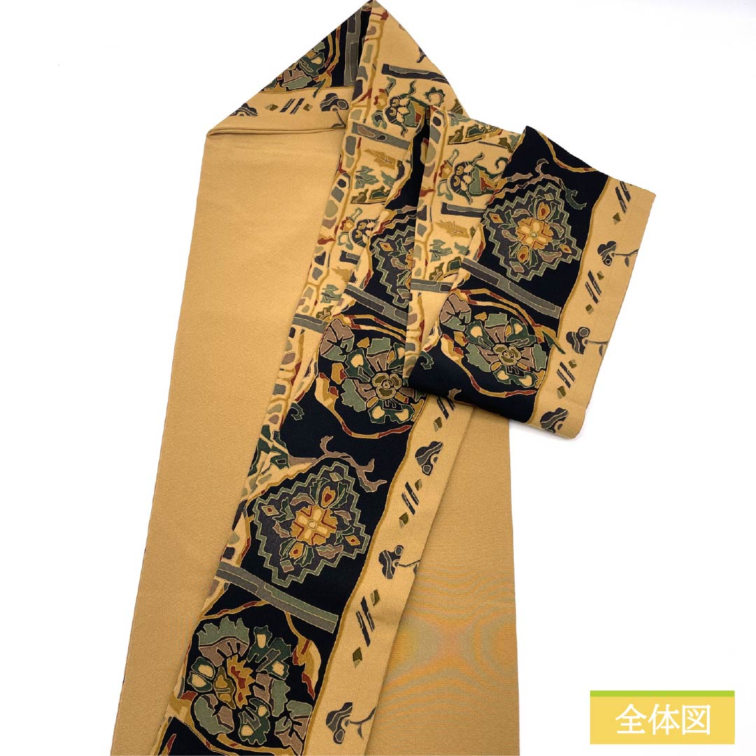 名古屋帯 正絹 Sランク 土布色色（トウプースーいろ） 染め帯 抽象模様 帯丈346cm 全通 カジュアル ベージュ系 1124009402325 名古屋仕立て