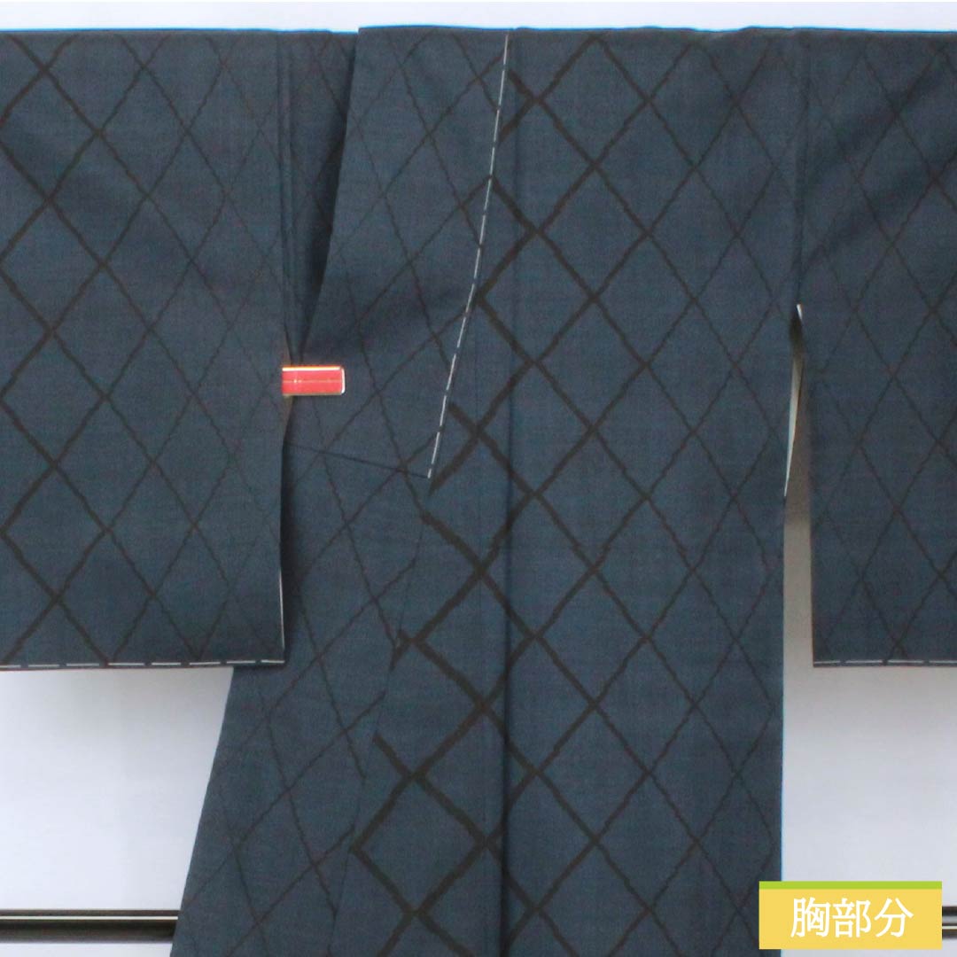 紬 正絹 身丈160.5cm 裄丈62.5cm 韓藍色（からあいいろ） 大島紬 7マルキ 一元絣 Aランク 袷 紺系 1116003793418