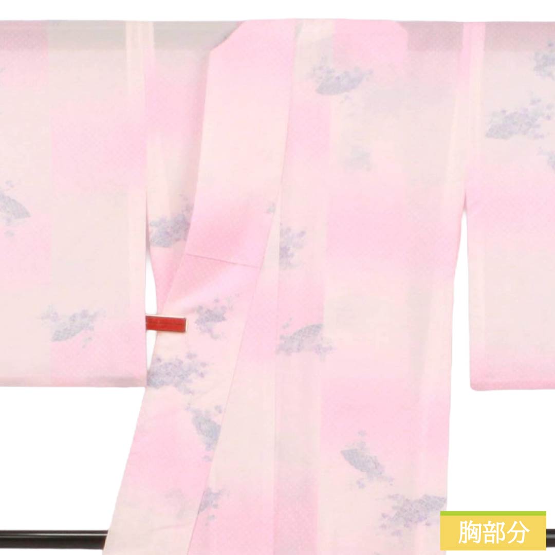 夏物 ポリエステル 小紋 Sランク 身丈162.5cm 裄丈64.5cm 浅紅色（あさべにいろ） 市松 古典模様 洗える着物 絽 ピンク系 1132003272413