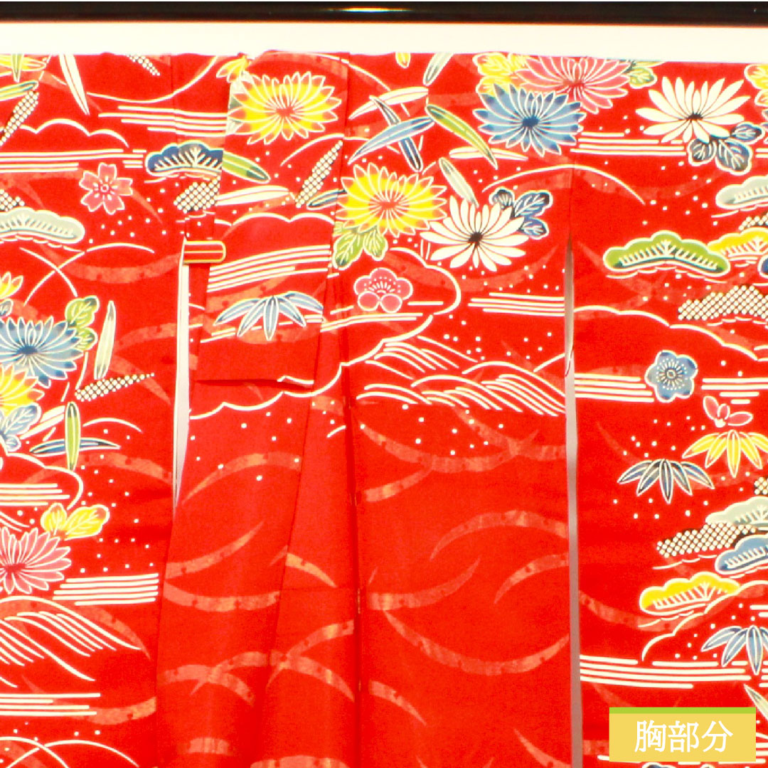 振袖 正絹 身丈160cm 裄丈62.5cm 袷 土耳古赤色（とるこあかいろ） 金通し 露芝 草花模様 Aランク 赤系 1113002043412