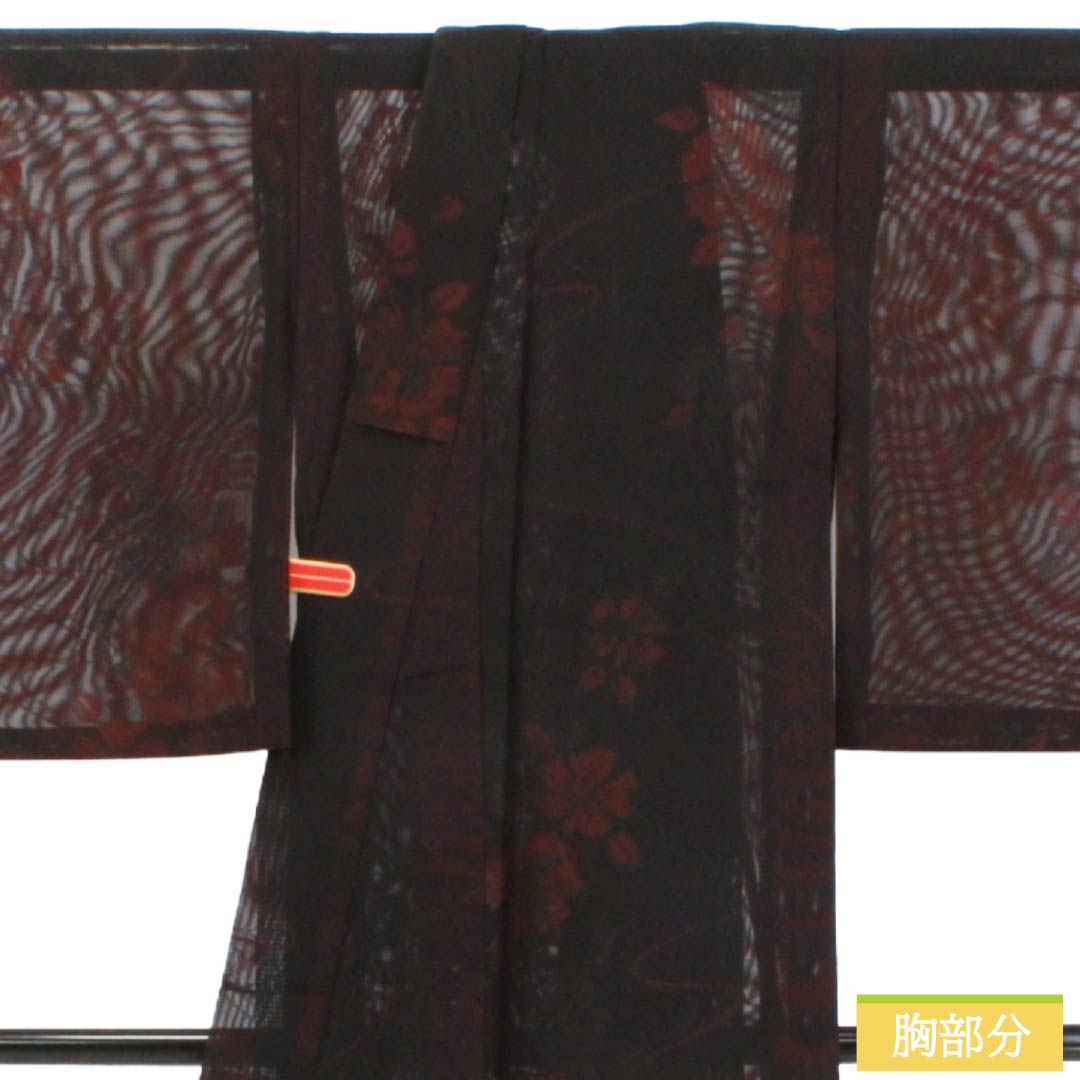 リサイクル着物】夏物 正絹 お召 Sランク 身丈159.5cm 裄丈64cm 臙脂