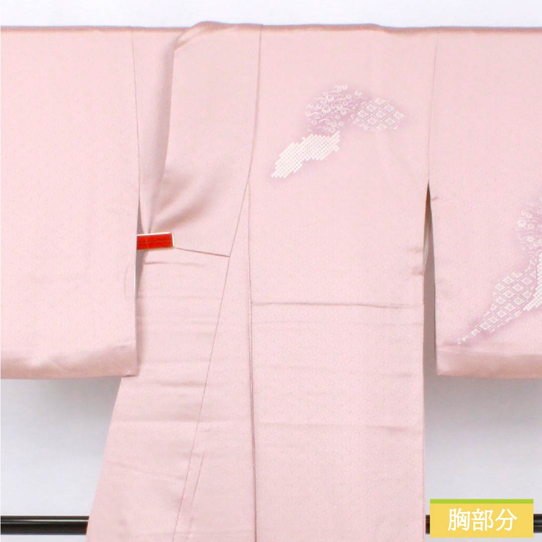 Visiting Kimono, Pure Silk, S-Rank, Lined, Length 165cm, Sleeve Length 64.5cm, Faded Red (Arasomeiro), Kyoto Yuzen, Tsukesage, Embroidered Flowers, Pink, Product Number: 1112006582513