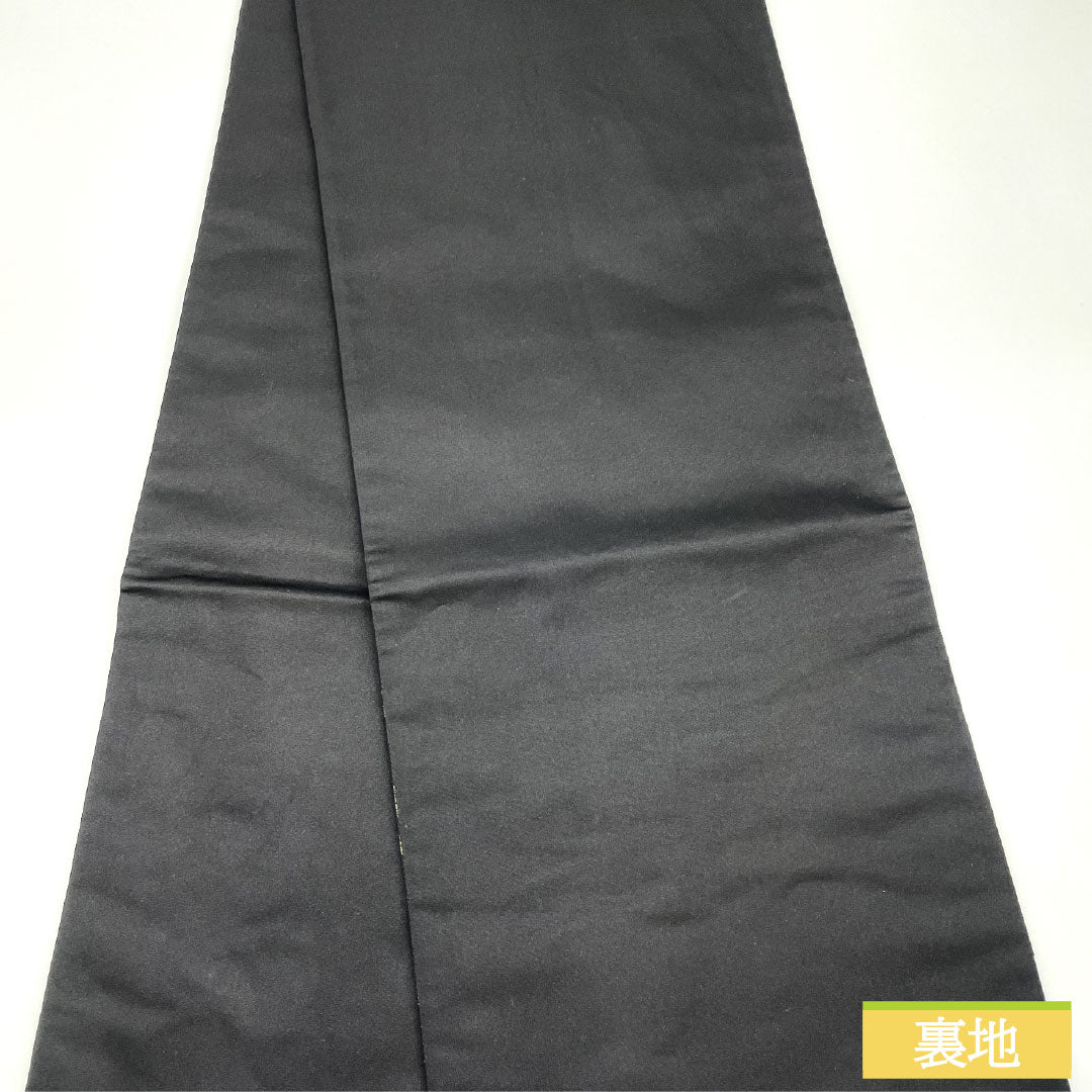 Fukuro obi, pure silk, S rank, Matsubishi, Nishijin-ori, floral, artisan-made, obi length 438cm, rokkutsu, semi-formal, black tones, 1123017372310