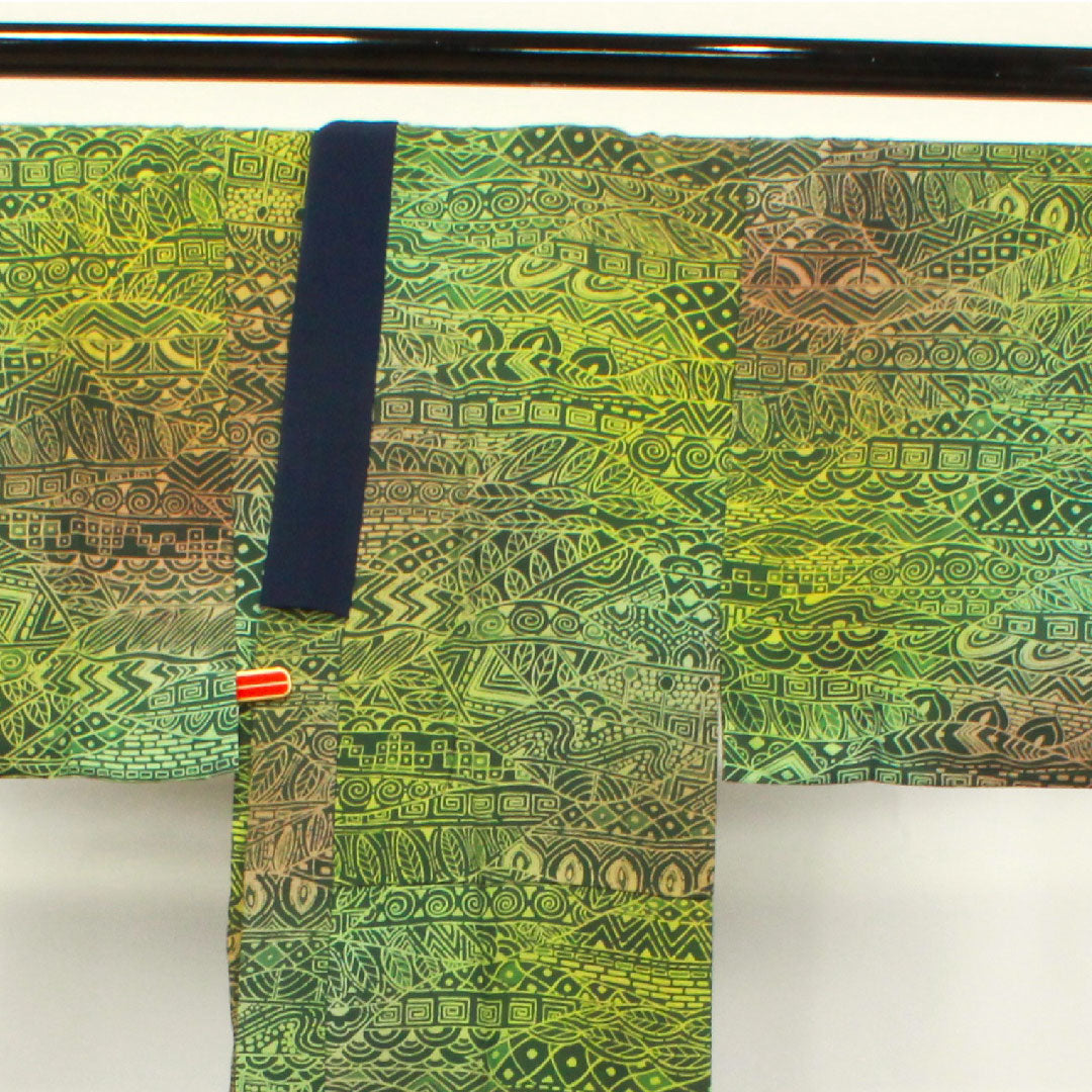 長襦袢 正絹 身丈148cm 裄丈70cm 単衣  男物 抽象模様 ボカシ染  Sランク 緑系 1129000582819