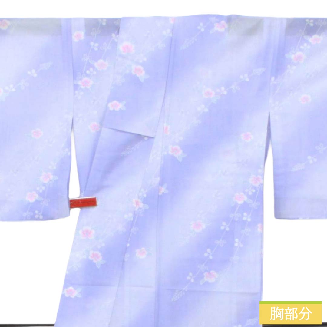 夏物 ポリエステル 小紋 Aランク 身丈159cm 裄丈63.5cm 藤色（ふじいろ） 洗える着物 草花模様 絽 紫系 1132006123320