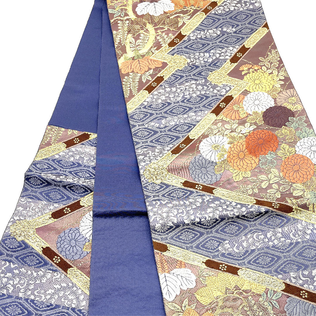 （未仕立）袋帯 縁起柄 桐 留袖用 小森織物 帯丈428cm 正絹 NEWランク 六通 フォーマル 青系 1123002521317