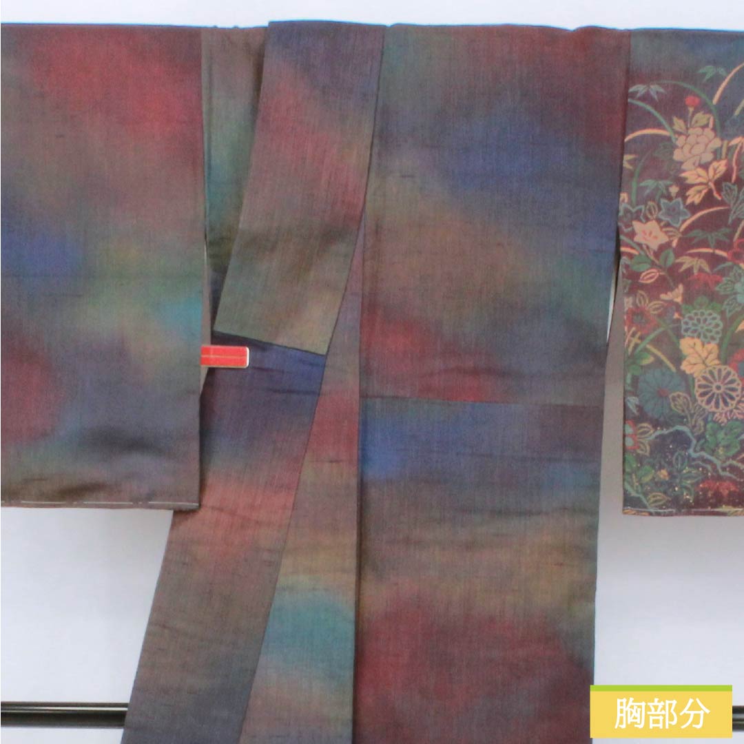 訪問着 正絹 Sランク 袷 身丈161cm 裄丈64cm 紬地 草花 しつけ糸付き グラデーション系 1112007012499