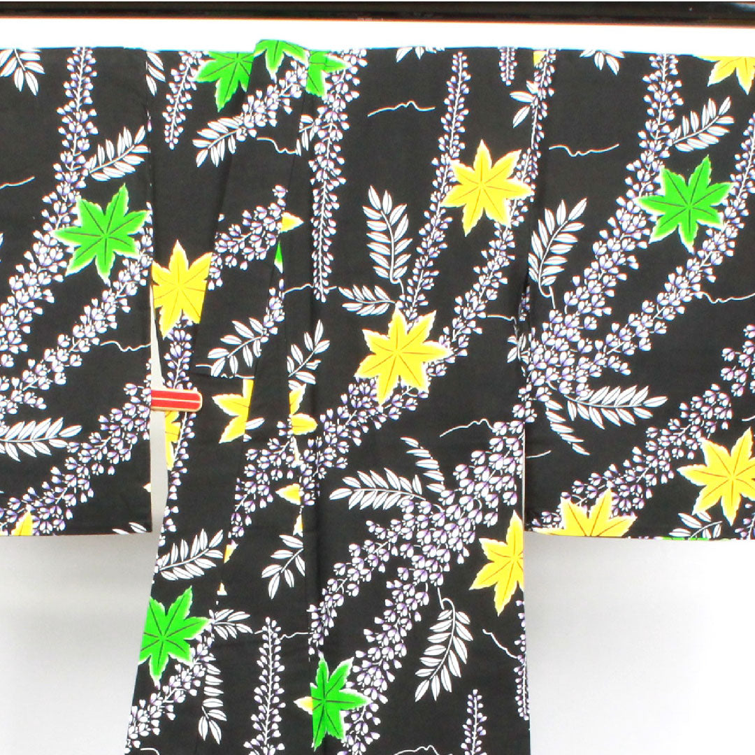 Yukata Wisteria Maple Leaves Cotton S Rank Single Layer Length 166.5cm Sleeve Length 64cm Black 1118003162510
