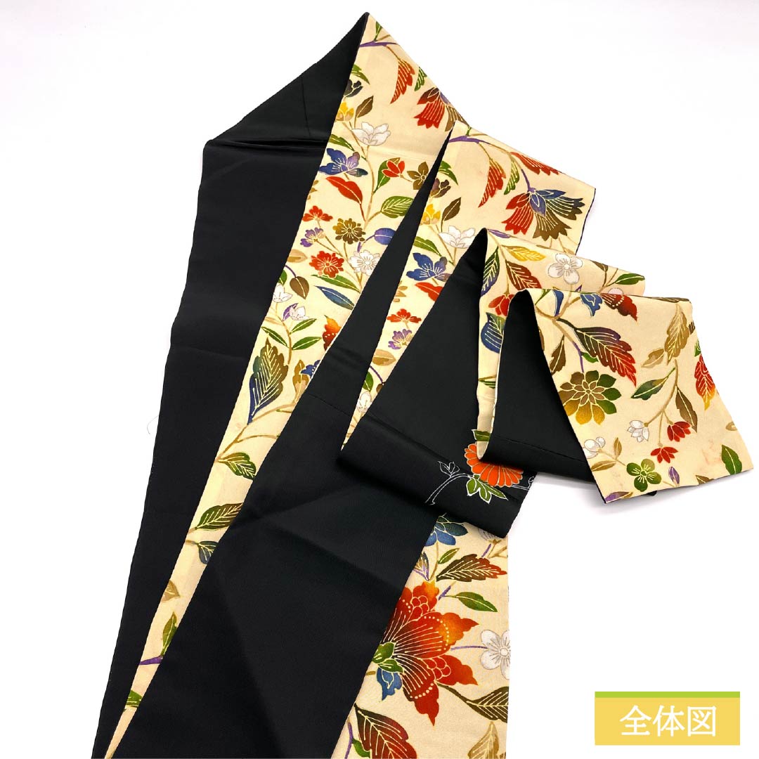 名古屋帯 尾花色（おばないろ） 染め帯 創作帯 花模様 帯丈421cm 正絹 Bランク 全通 カジュアル クリーム系 1124008154415 名古屋仕立て