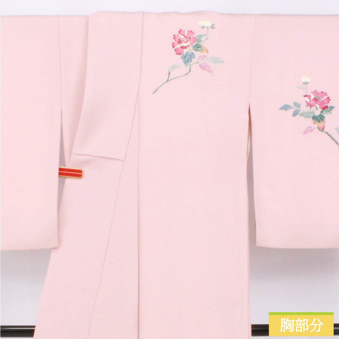 Homongi Silk A Rank Awase Kimono, Length 164.5cm (64.8"), Sleeve to Shoulder 66cm (26.0"), Arasomeiro Pink, Attached Collar, Kyo-Yuzen, Floral Pattern, Pink Tones, 1112007633413