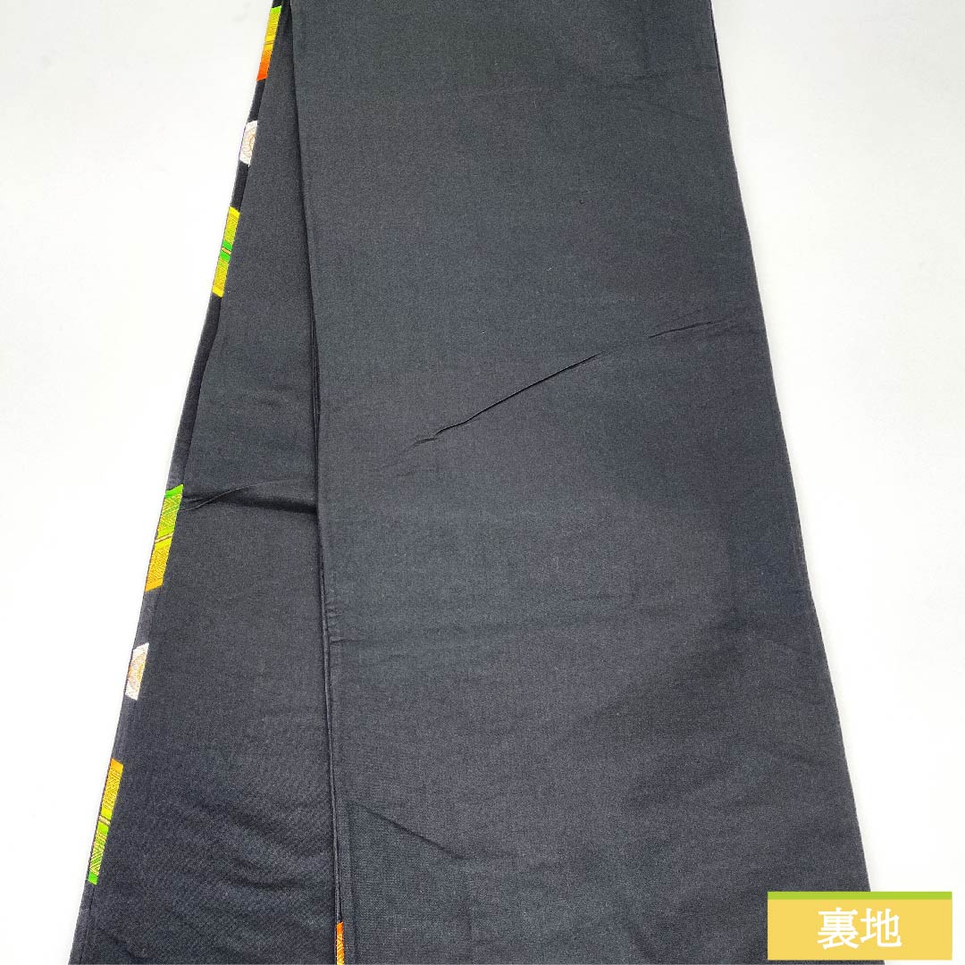 袋帯 黒色 亀甲 華文 帯丈416cm 正絹 Sランク 六通 フォーマル 黒系 1123009942310