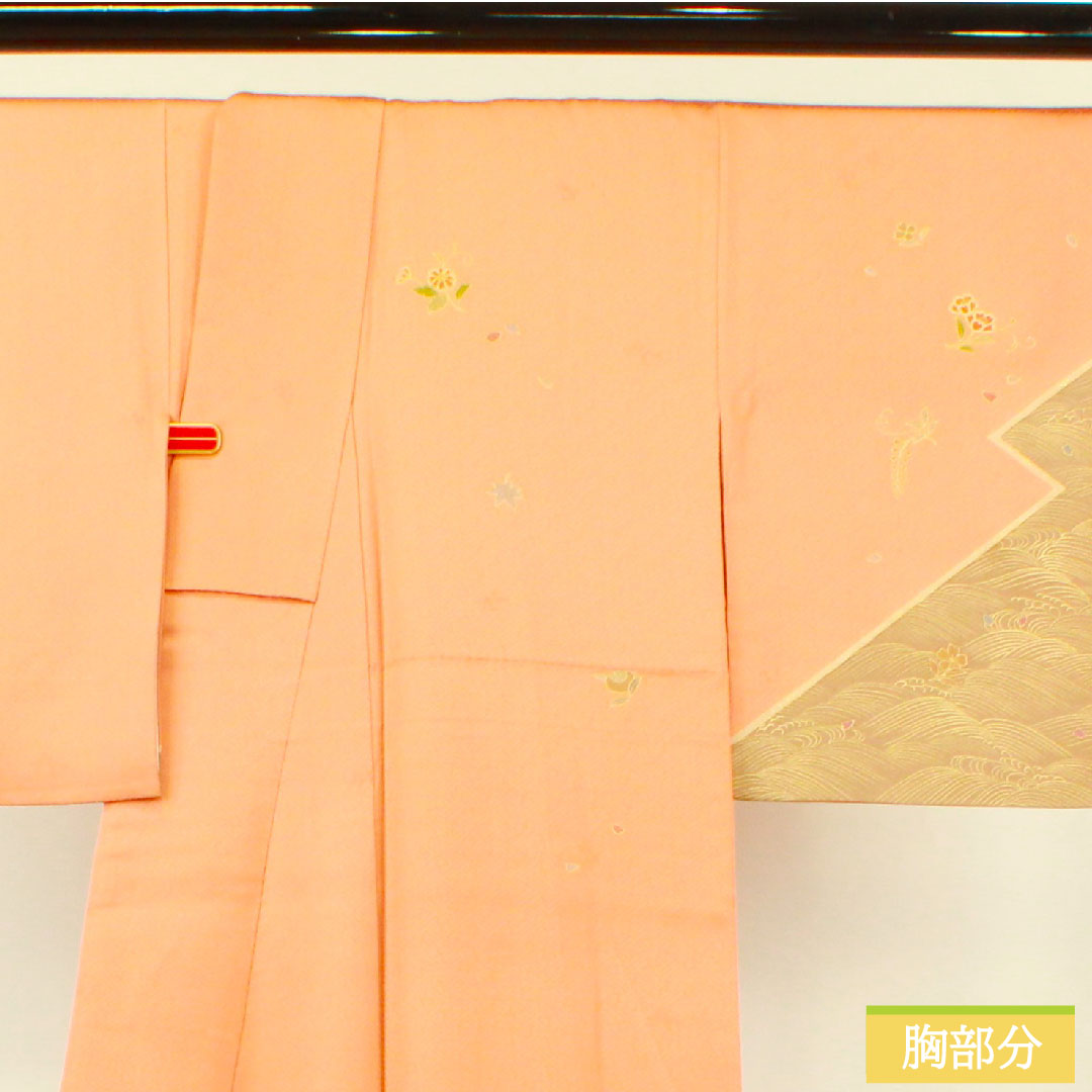 Homongi, pure silk, lined, length 165.5cm, sleeve length 66.5cm, vermilion, Kyoto Yuzen, auspicious motif, A rank, orange, 1112004623526