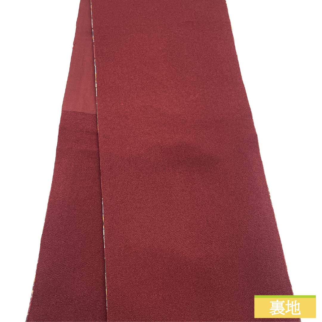 Nagoya Obi Silk S Rank Shitan (dark reddish-brown) Stenciled Landscape Pattern Chirimen Fabric Obi Length 398cm All-Over Casual Brown 1124011552414 Open-Ended