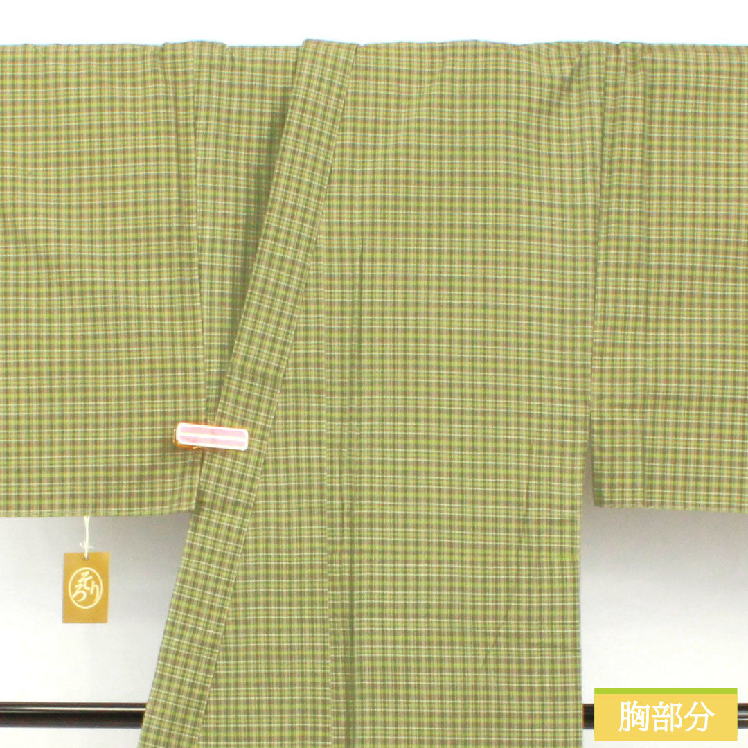 男物 木綿 Sランク 身丈150cm 裄丈69cm そろり しつけ糸付き 未使用品 単衣 緑系 1119001692519