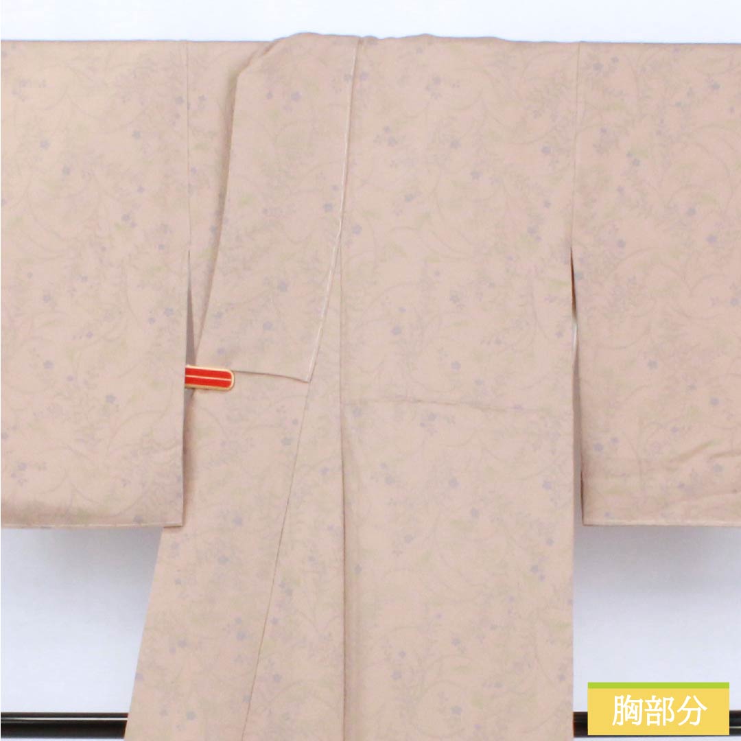 小紋 正絹 Sランク 身丈164cm 裄丈63cm 袷 惚色（ぼけいろ） 草花模様 しつけ糸付き   ベージュ系 1115007362425