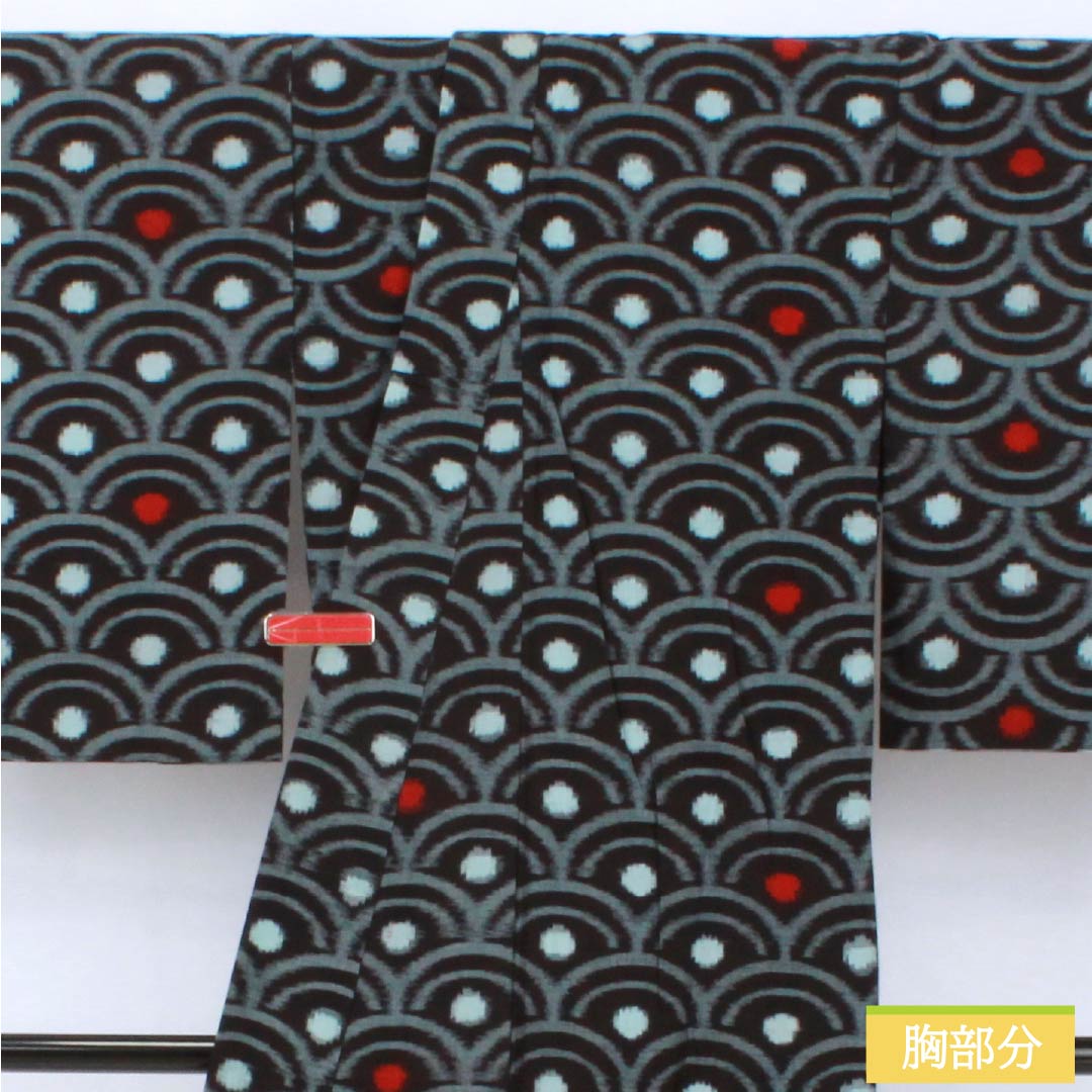 紬 木綿 Aランク 身丈164.5cm 裄丈66.5cm 久留米絣 青海波 単衣 紺系 1116004423418