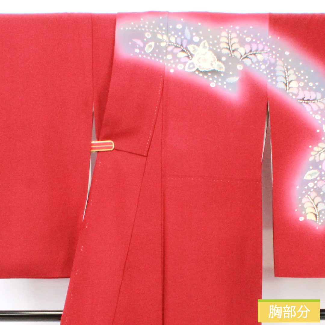 訪問着 正絹 袷 身丈163.5cm 裄丈64.5cm 臙脂色（えんじいろ） 辻ヶ花 Aランク 赤系 1112005823412