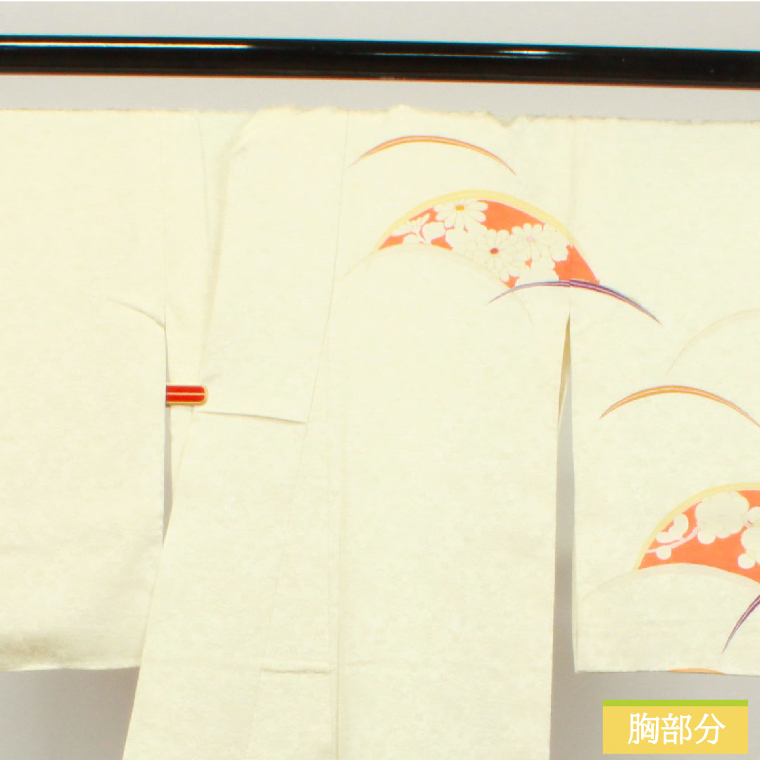 訪問着 正絹 袷 身丈162.5cm 裄丈63.5cm 乳白色 京友禅 扇面 草花模様 しつけ糸付き 未使用品 Sランク クリーム系 1112003412415