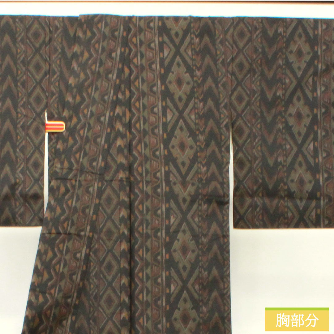 Tsumugi silk Length 164.5cm Sleeve length 66.5cm Geometric pattern Super Finger Guard S rank Awase Black 1116003192410