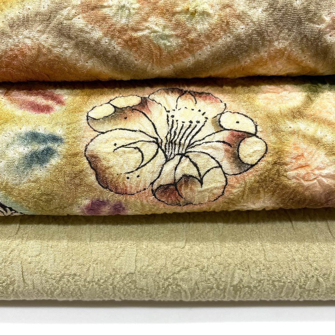 名古屋帯 蒸栗色 辻ヶ花 帯丈340cm 正絹 Aランク ポイント柄 セミフォーマル 黄系 1124003533323  開き仕立て