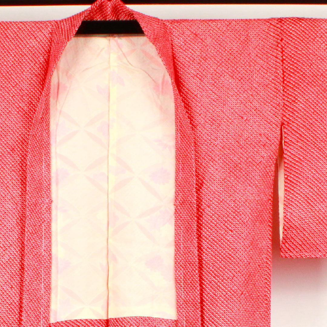 羽織 身丈86cm 裄丈63cm 土耳古赤色 絞り 正絹 Sランク 袷 赤系 1117000292912