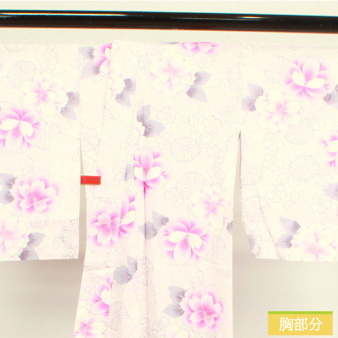浴衣 木綿 身丈163cm 裄丈64.5cm Sランク 単衣 ピンク系 桜色（さくらいろ） 桜 菊 1118004542413