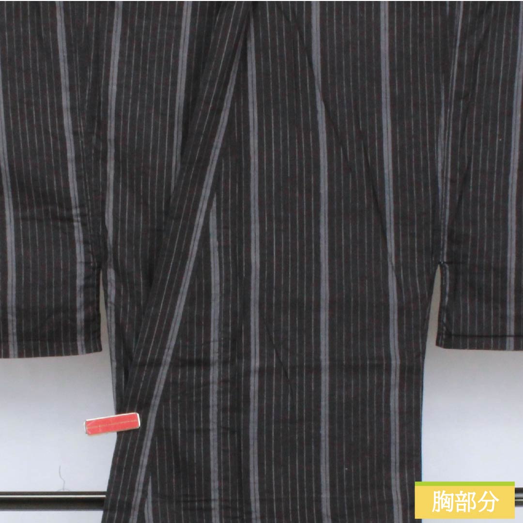 男性用浴衣 綿麻 身丈145.5cm 裄丈72.5cm リバーシブル 縞 龍 紺桔梗色（こんききょういろ） Sランク 単衣 黒系 1138000022410