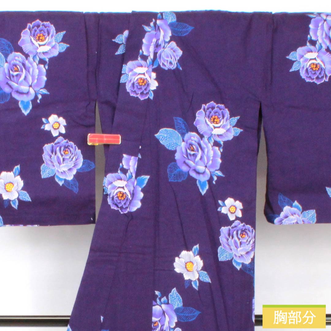 浴衣 木綿 身丈160.5cm 裄丈62cm Sランク 単衣 紫系 紫紺色（しこんいろ） 薔薇 1118005342420