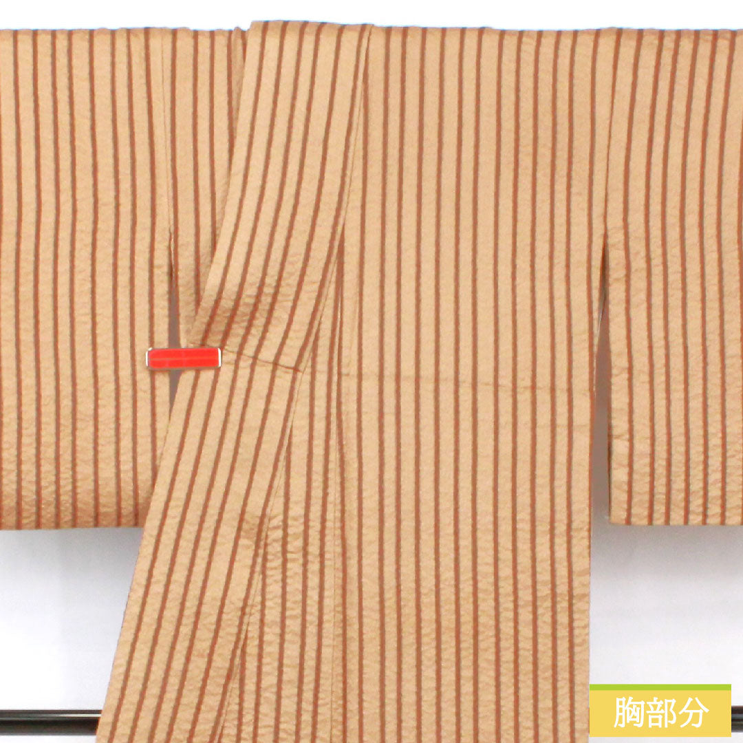 Homongi, pure silk, lined, length 165cm, sleeve length 63cm, earth color, stripes, bush clover, A rank, brown, 1112005743514