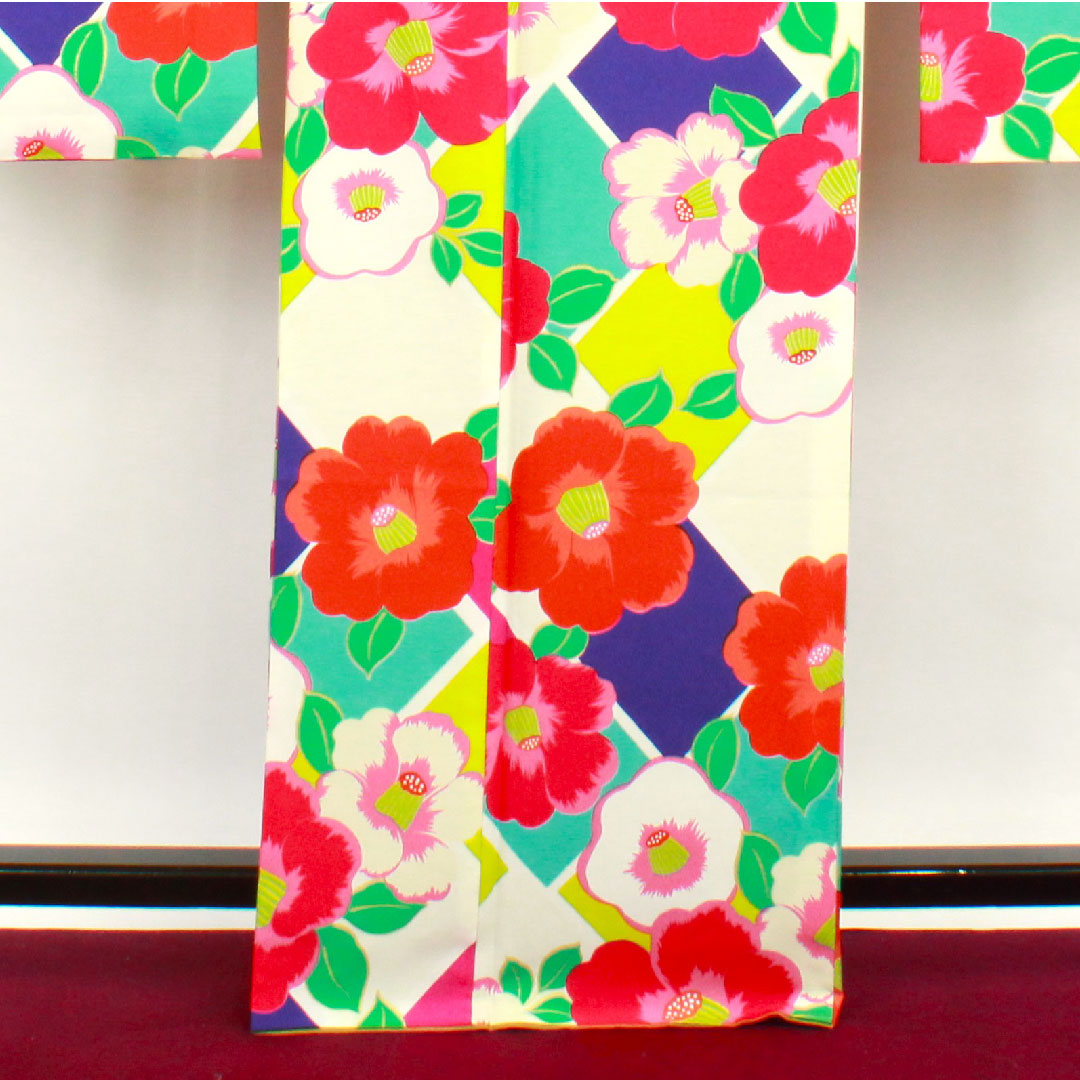 振袖 身丈166cm 裄丈67cm 袷  洗える着物 椿  ポリ Sランク グラデ 1113001122599