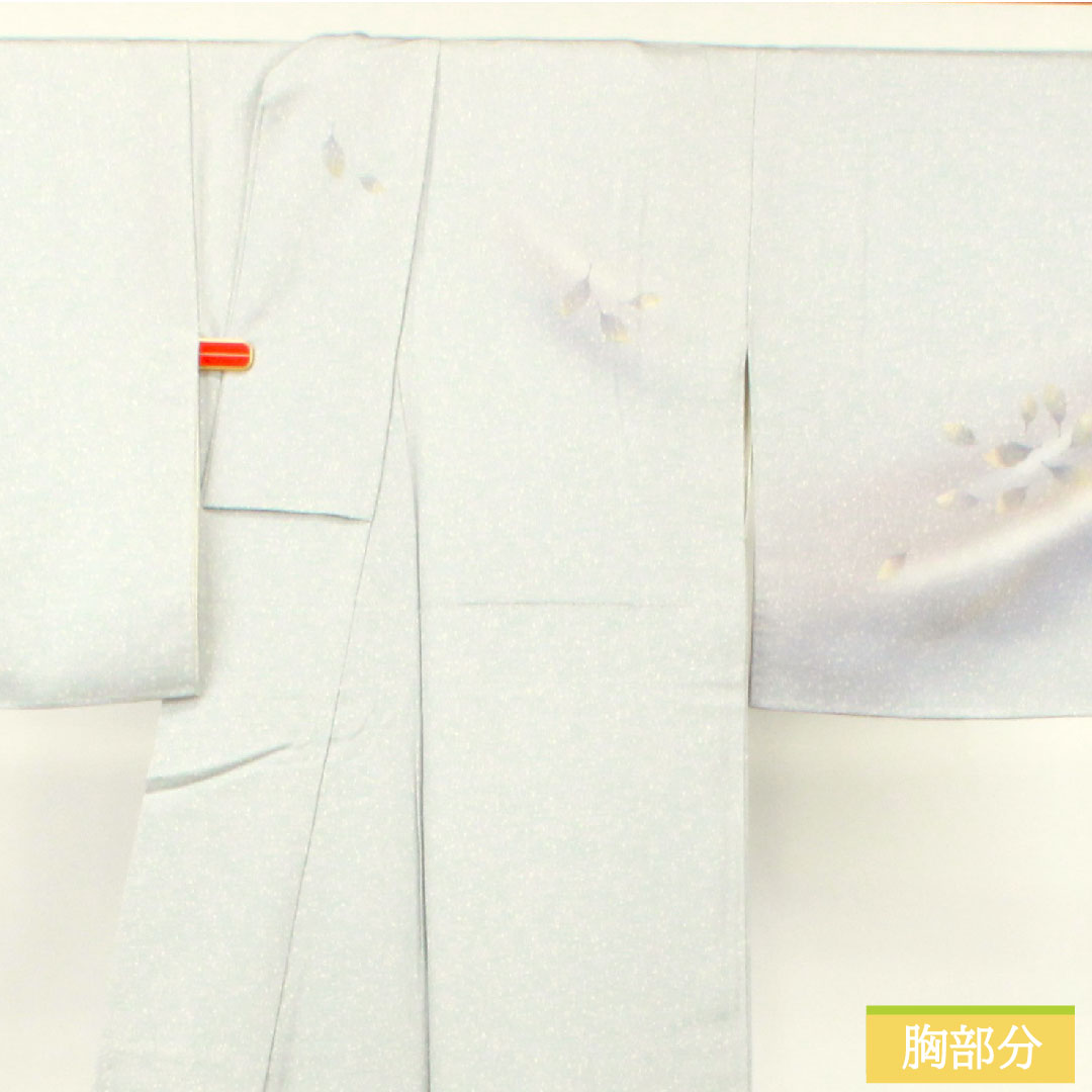 Homongi, pure silk, lined, length 156.5cm, sleeve length 63cm, cupronickel color, taped dye, leaf pattern, with basting thread, unused, S rank, gray, 1112003612322