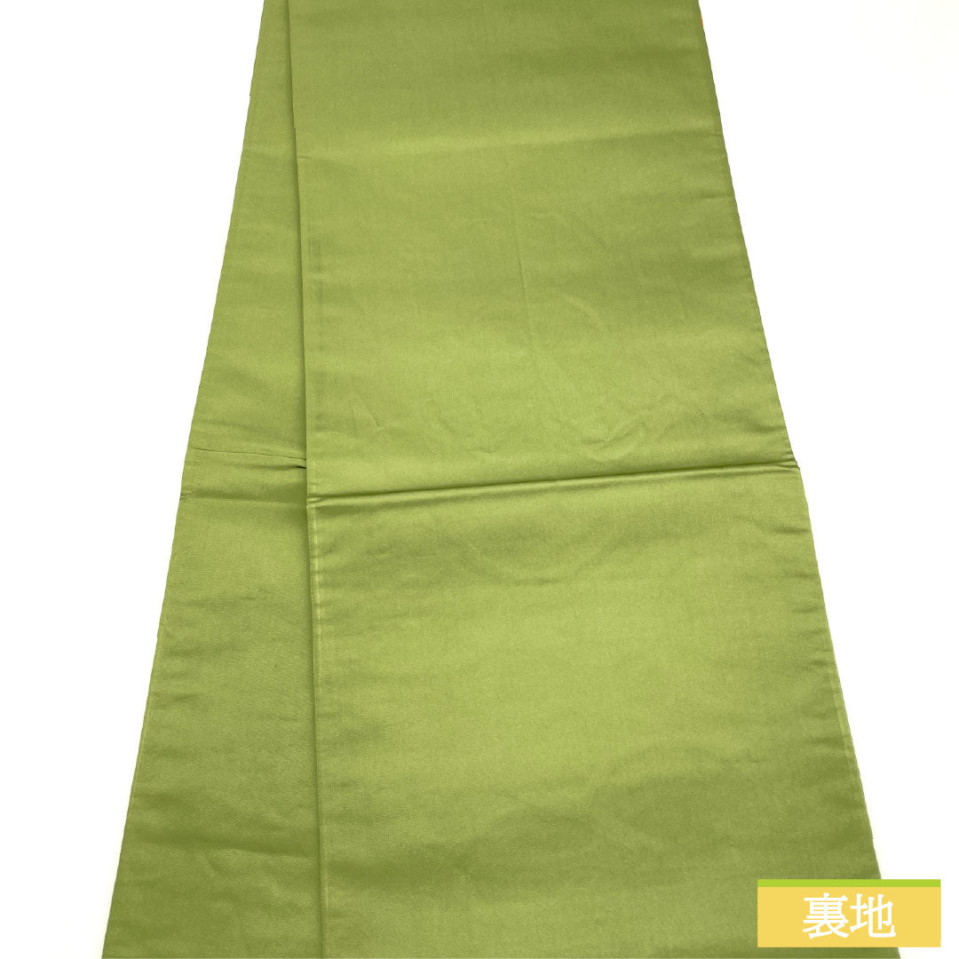 袋帯 正絹 Aランク 柳茶色（やなぎちゃいろ） 西陣織 白綾苑大庭 抽象模様 帯丈434cm 六通 カジュアル 緑系 1123016593319