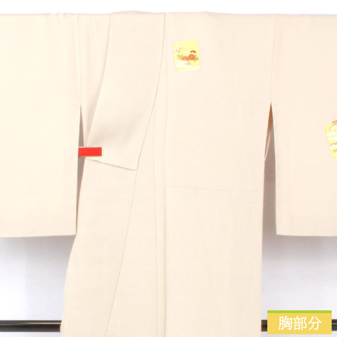 訪問着 正絹 袷 身丈167.5cm 裄丈66.5cm 生成り色（きなりいろ） 京友禅 吉祥文様 付下げ Aランク グレー系 1112005703522