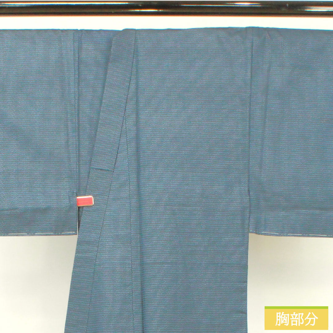 男物 正絹 身丈159cm 裄丈73cm 大島紬 100亀甲 亀甲模様 しつけ糸付き Sランク 袷 紺系 1119000802518
