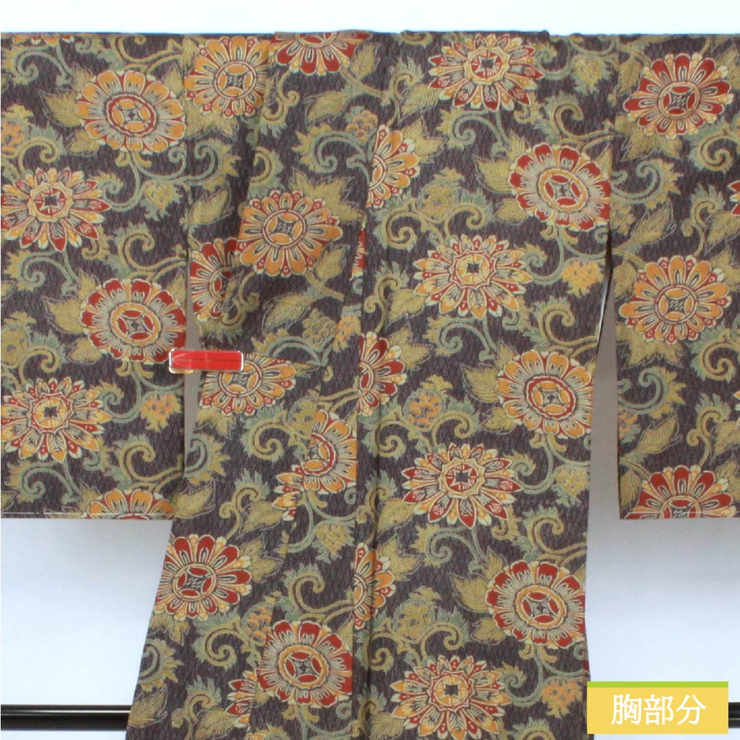 小紋 正絹 Sランク 身丈161.5cm 裄丈64.5cm 袷 石板色（せきばんいろ） 更紗 しつけ糸付き グレー系 1115007182422