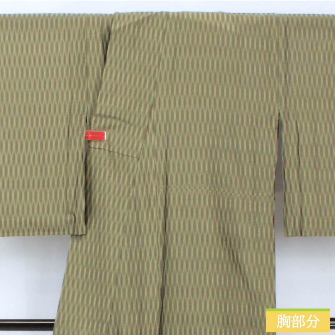 夏物 正絹 紬 身丈172cm 裄丈67cm 鈍色（にびいろ） 関絹織物 薩摩透かし織 本場縞大島 紗 Aランク 緑系 1132001983619