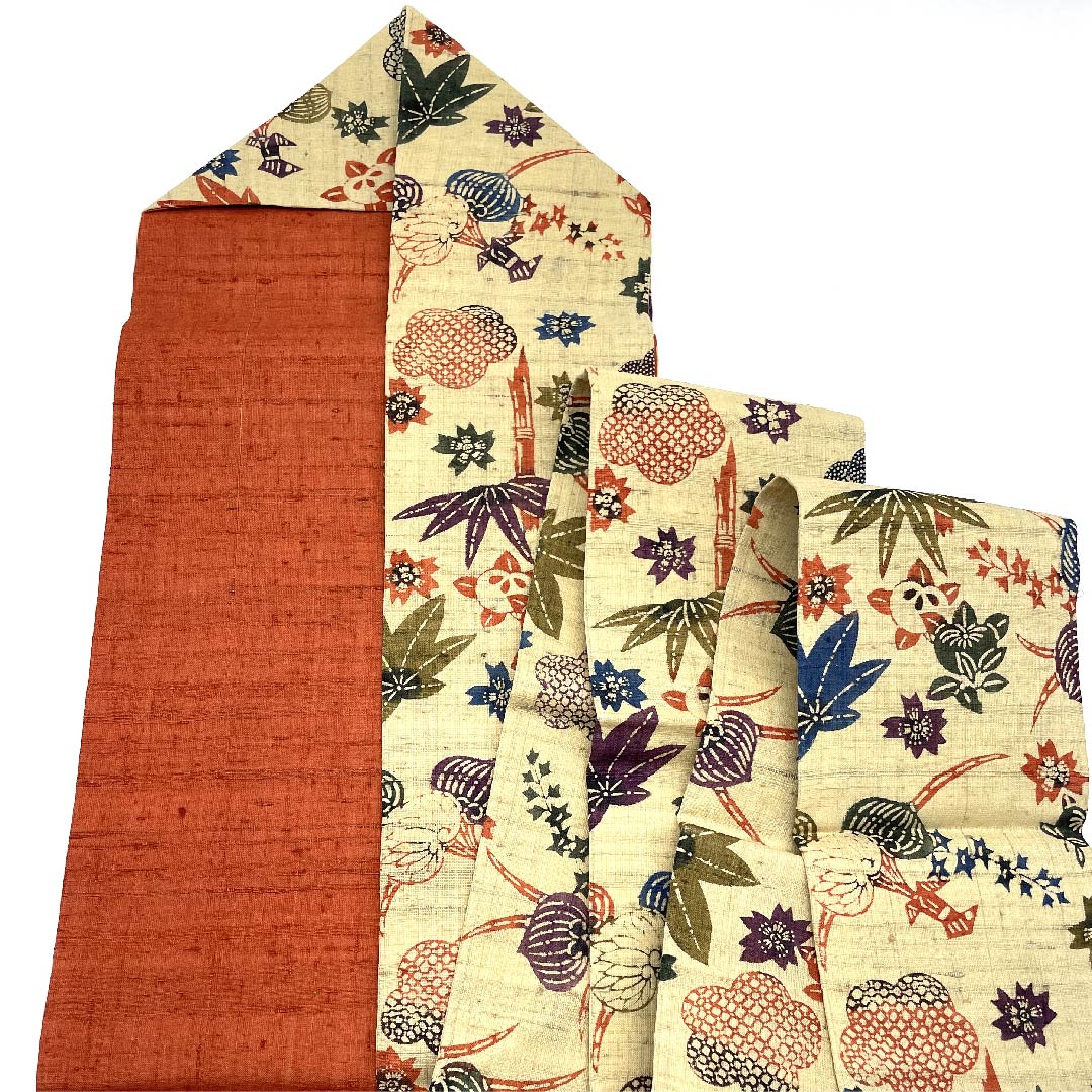 名古屋帯 桑色白茶色 紬地 葵 橘 松 紅葉 桜 帯丈362cm 正絹 Sランク全通 カジュアル ベージュ系 1124004672325  名古屋仕立て