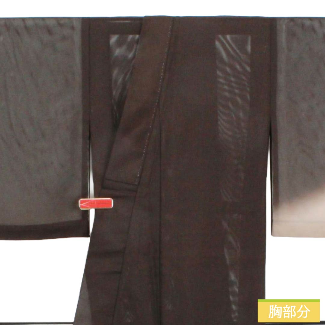 夏物 ポリエステル 付下げ Aランク 身丈160cm 裄丈64.5cm 玄色（げんいろ） 洗える着物 ボカシ染 一つ紋 絽 茶系 1132006143414