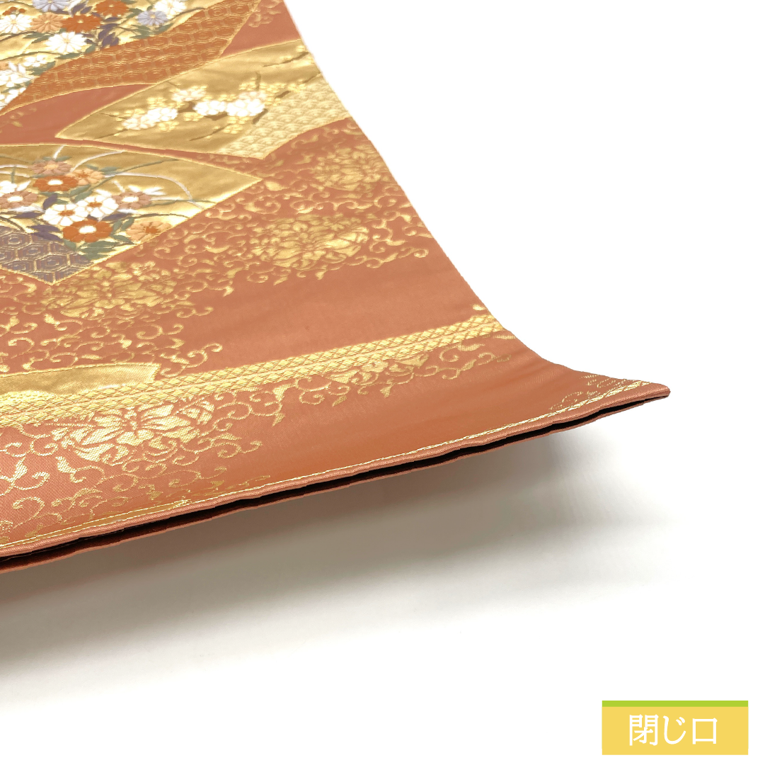 袋帯 正絹 Aランク 西陣織 扇面 草花模様 帯丈432cm 六通 フォーマル ピンク系 1123017253313